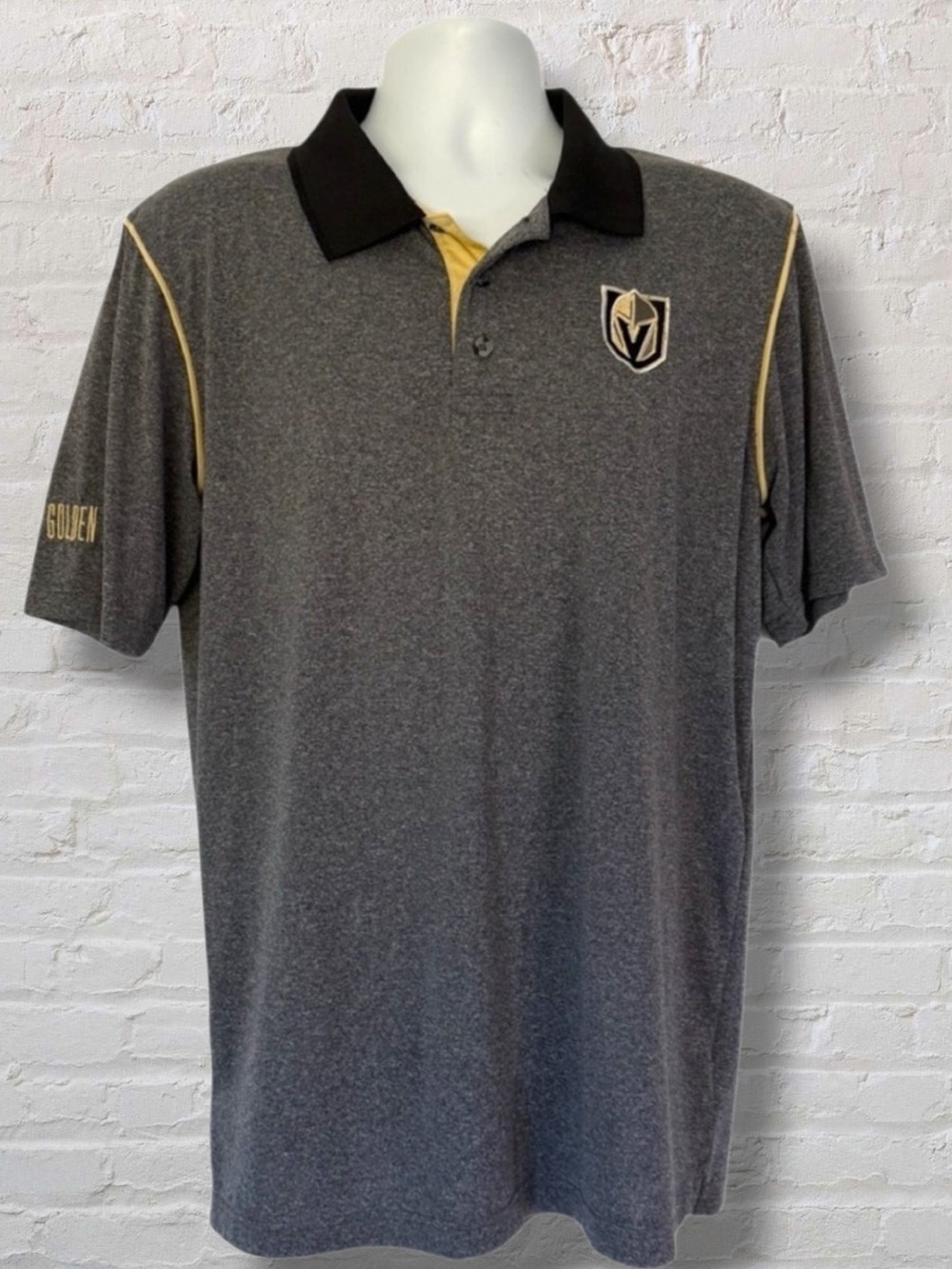 Vegas Golden Knights NHL Polo Shirt Men’s Large Gray Black Embroidered Logo